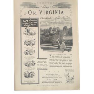 Vintage 1941 Old Virginia Birthplace of A Nation Ad Advertisment